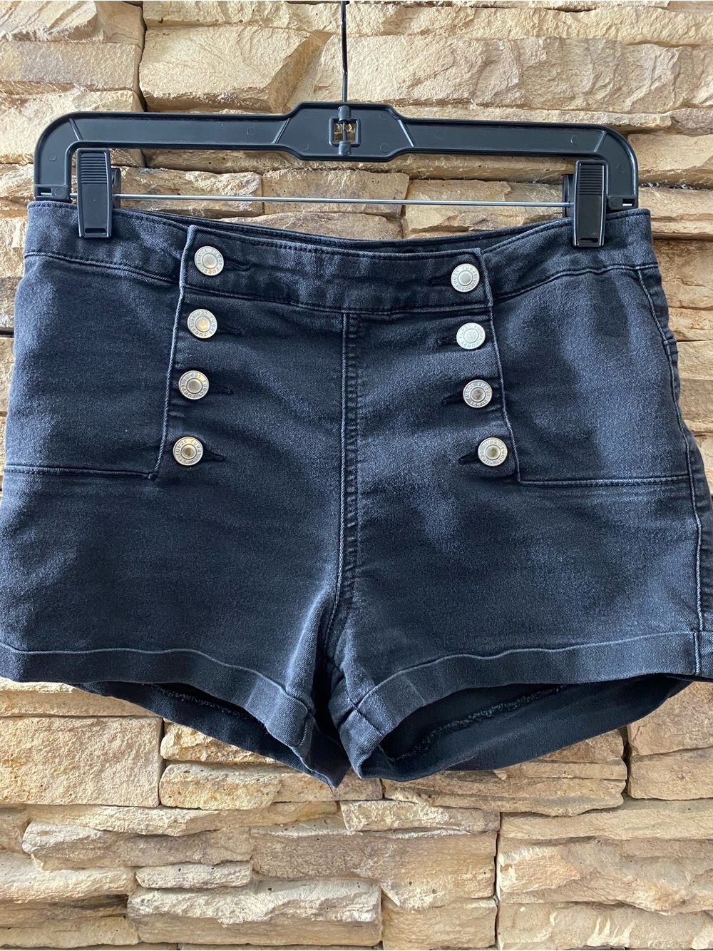 Rue 21 Black High Waisted Sailor Button Denim Shorts 5/6